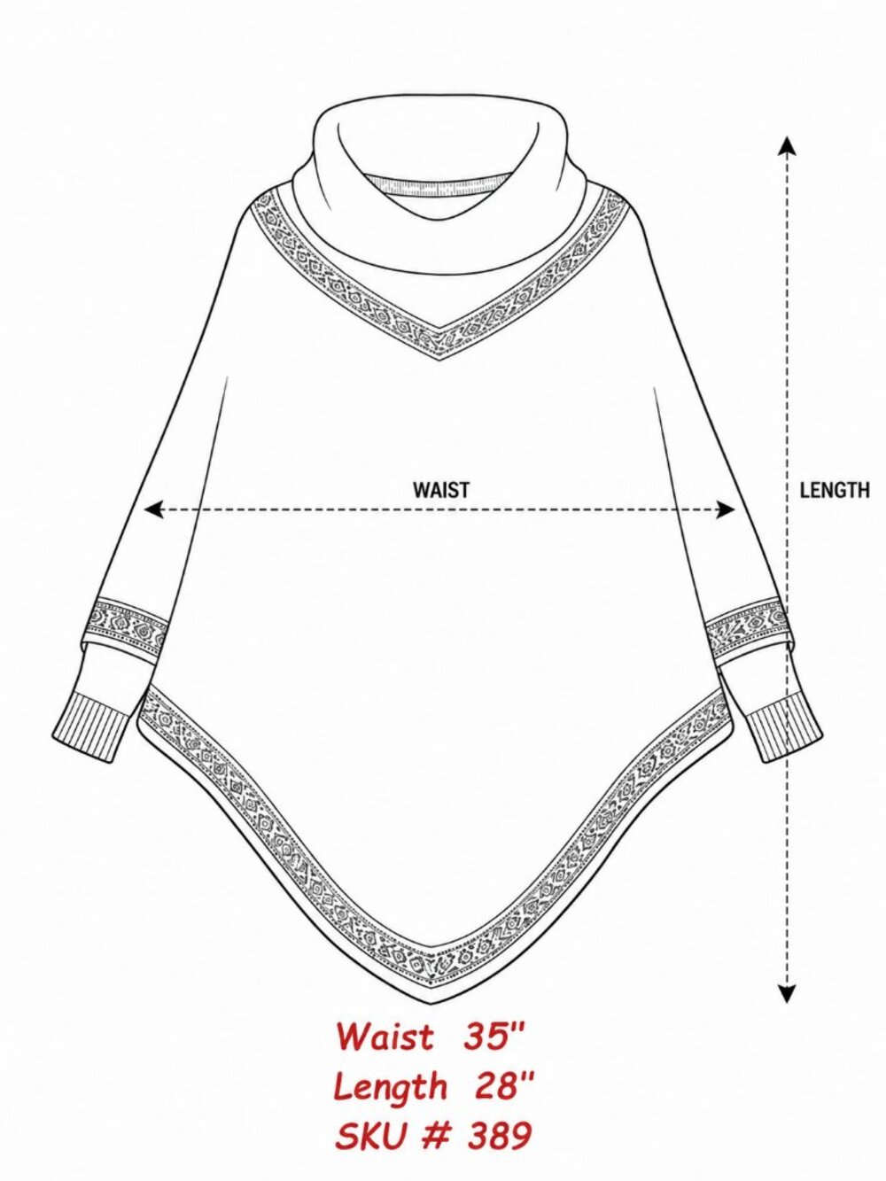 Peruvian Alpaca Poncho Sweater – Cowl Neck – Geometric Trim - Picture 9 of 9